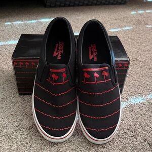 In-n-out Black and Red Palm Tree Slip-Ons
